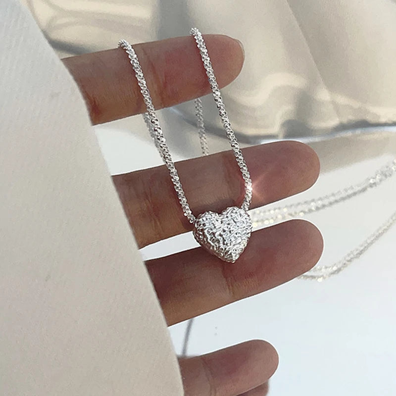New 925 Sterling Silver Heart-shaped Pendant Necklace